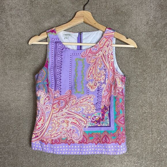 J. Peterman Tops - J. Peterman Tank Top Womens XS 0 Purple/Pink Paisley Print Linen Zipper Shirt